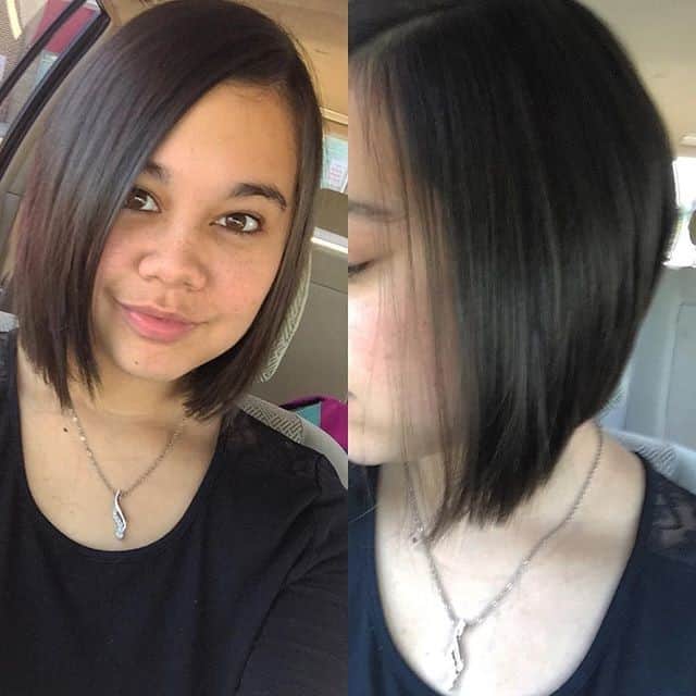 Angled bob for thin hair with deep side part