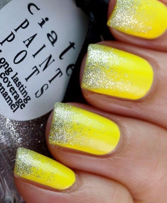 Easy Glitter Yellow Nail Design