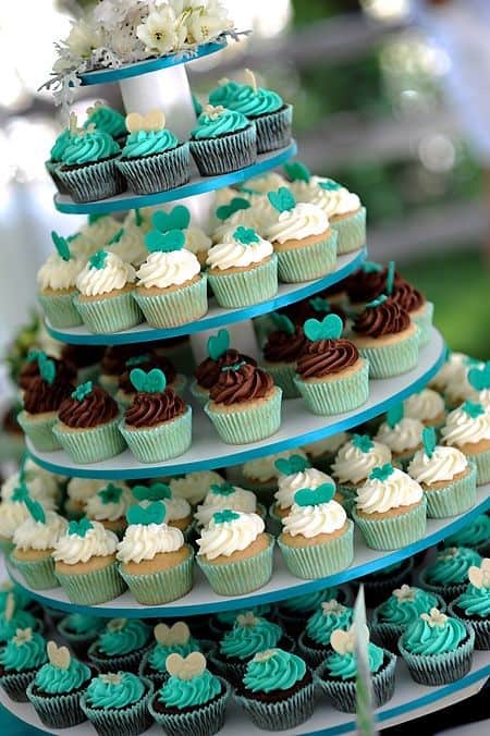 Teal wedding cupcake tower