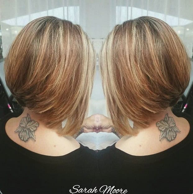 Longer stacked bob with natural highlights