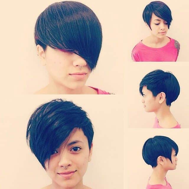 Pixie with long asymmetrical bangs