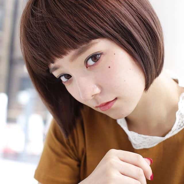 Blunt brown short bob with blunt bangs