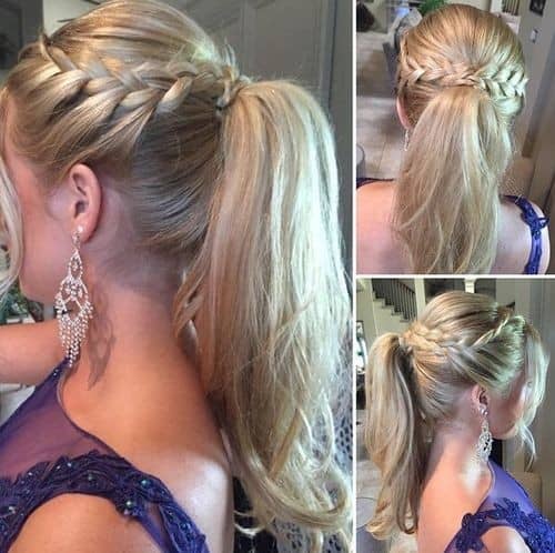 White Blonde High Ponytail with French Braid