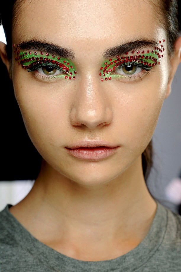 Eyeshadow and sparkle face embellishment