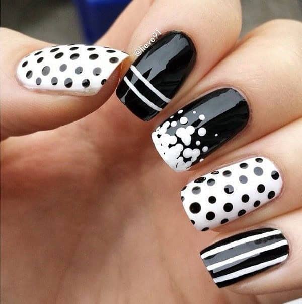 Stripes and Dots Nail Design