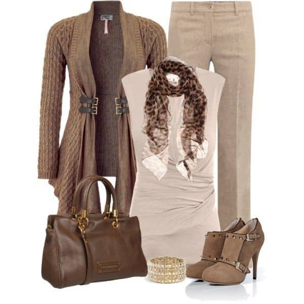 Brown and taupe with animal print scarf