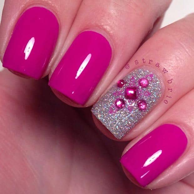 Easy Nail Designs for Short Nails: Pink and Silver