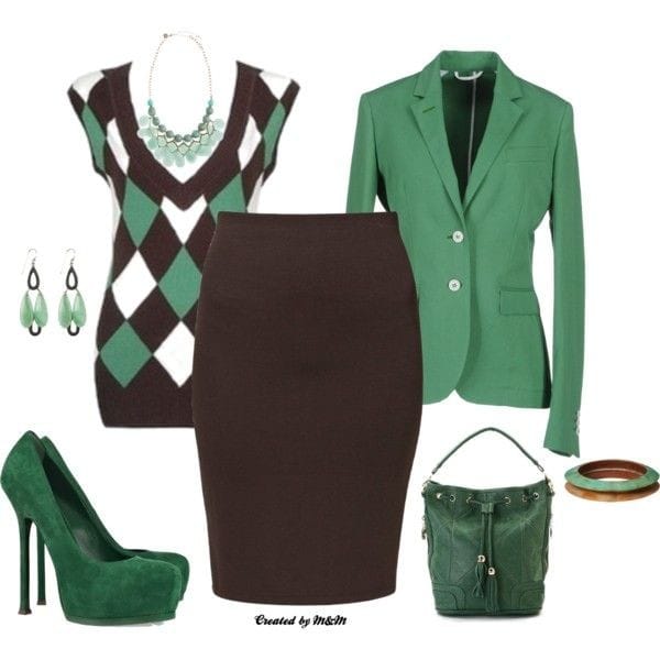 Argyle sweater, pencil skirt and blazer