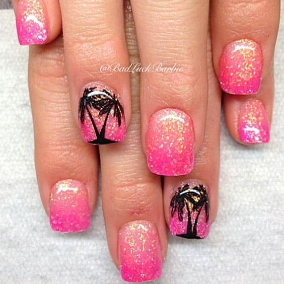 Hot Pink Glitter Nail Design