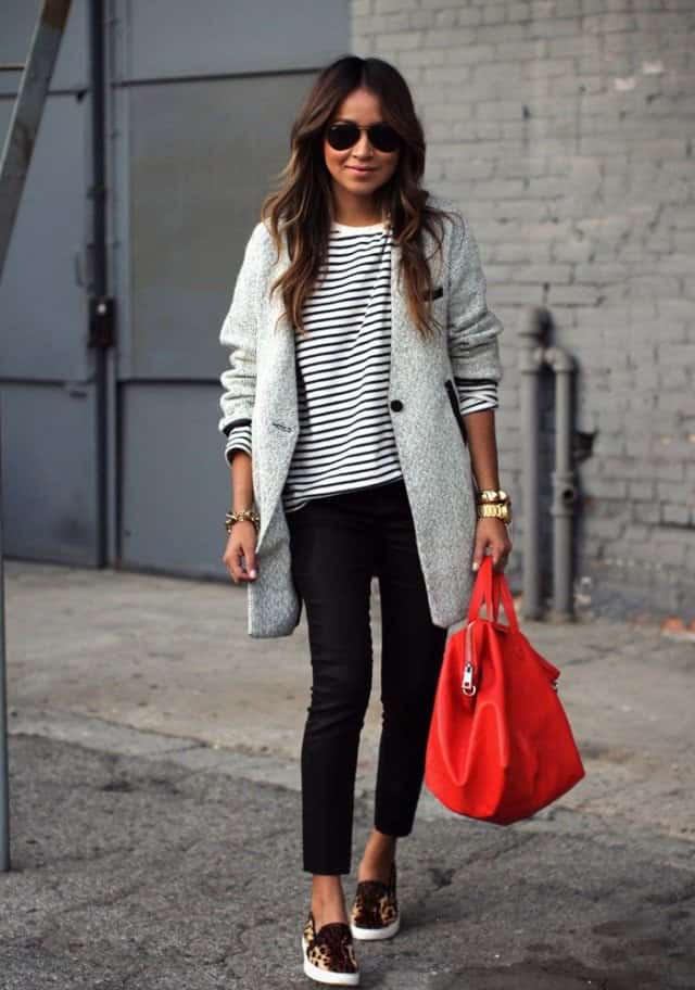 Trendy Skinny Jeans with Coat and Flats