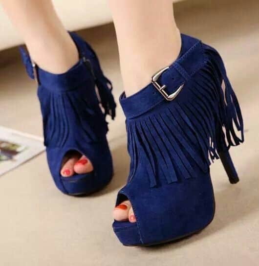 Dark blue fringe heels