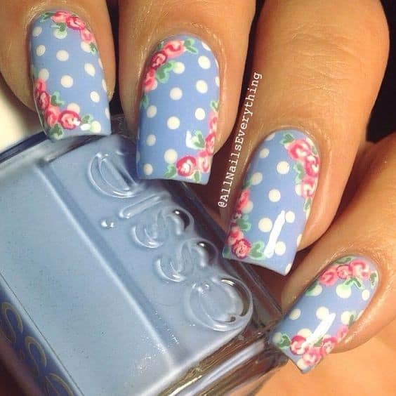 Vintage Dots and Flowers Nail Art