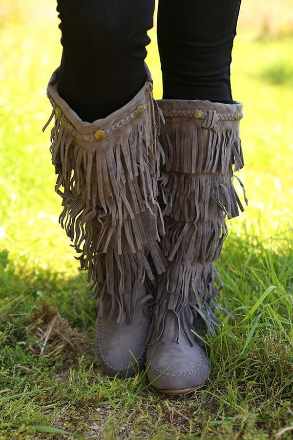 Grey fringe boots