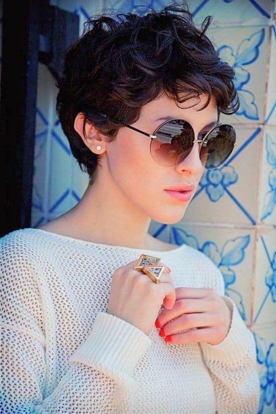 Brunette Curly Pixie Haircut