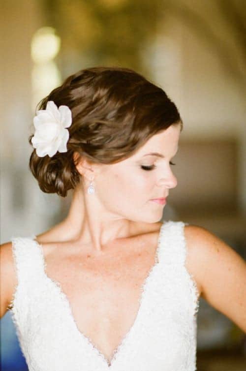 Romantic Side Chignon with A Flower