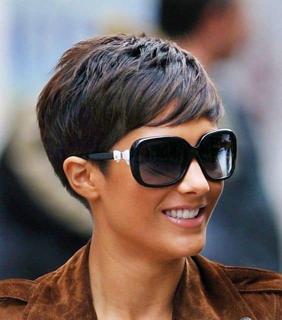 Brown Pixie Crop with Sweeping Fringe