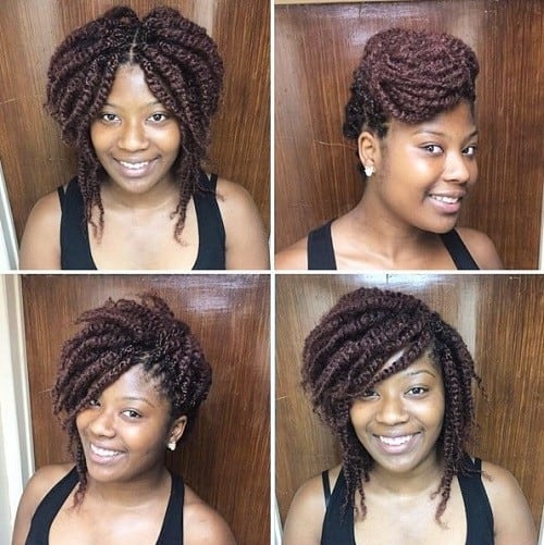 Chunky Black and Burgundy Braids –  Twisted Hairstyles for Medium Hair