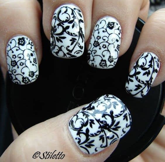 Vintage Black and White Nail Design