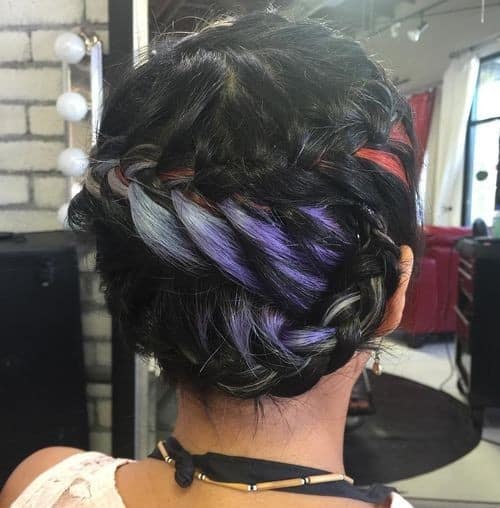 Braided Up Do with Red and Blue Highlights