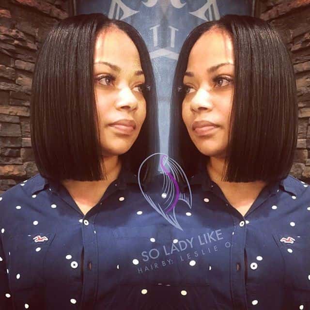 Straight jet black blunt bob with middle part