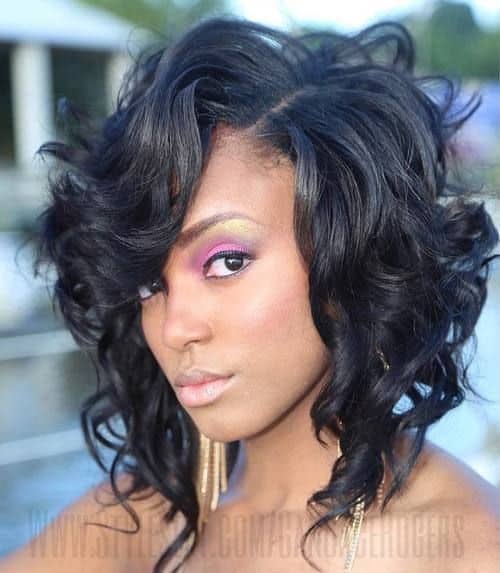 Graduated Black Bob with Ringlets – black curly bob hairstyle for African American Women