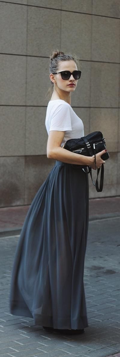 Classy Black Maxi Skirt with White Tee