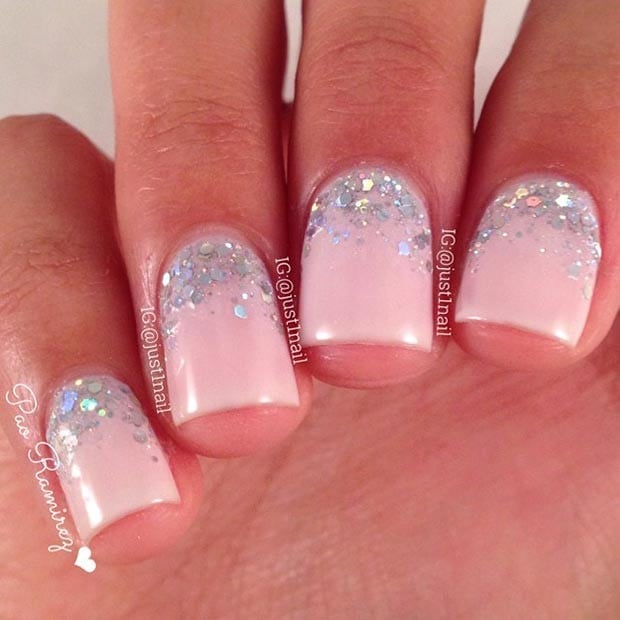 Light Pink and Silver GlitterNail Design