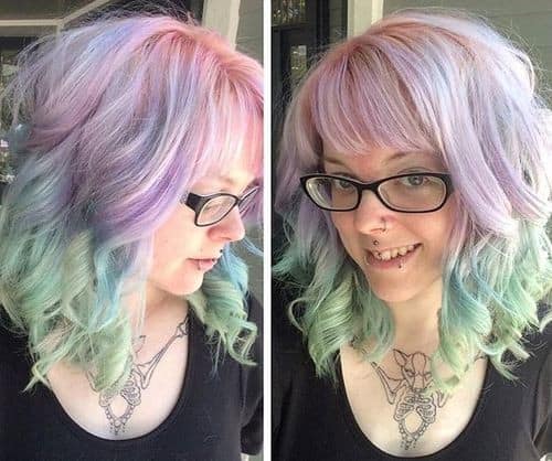 Rainbow Pastel Hair – trendy hair color ideas for shoulder length hair