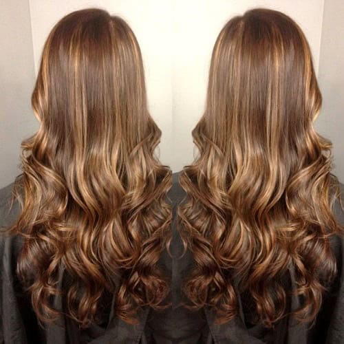 Glossy Brown Locks with Caramel Highlights