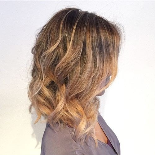 Brown to Caramel Long Bob with Ringlets