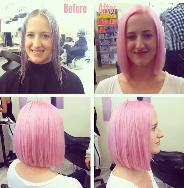 Bright pink medium length bob