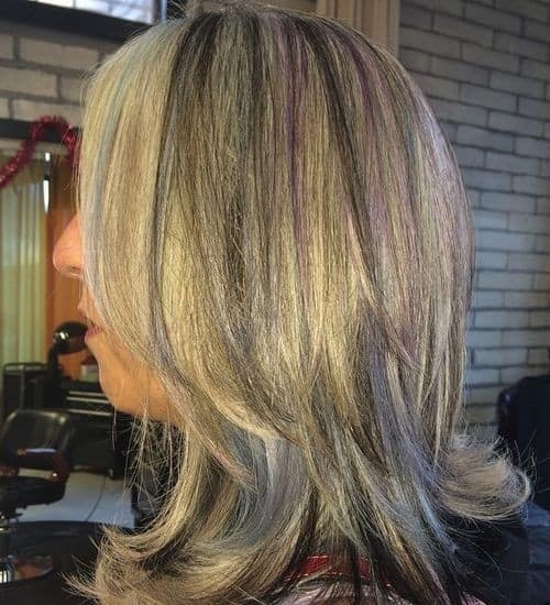 Blonde Hair with Blue, Black and Purple Highlights