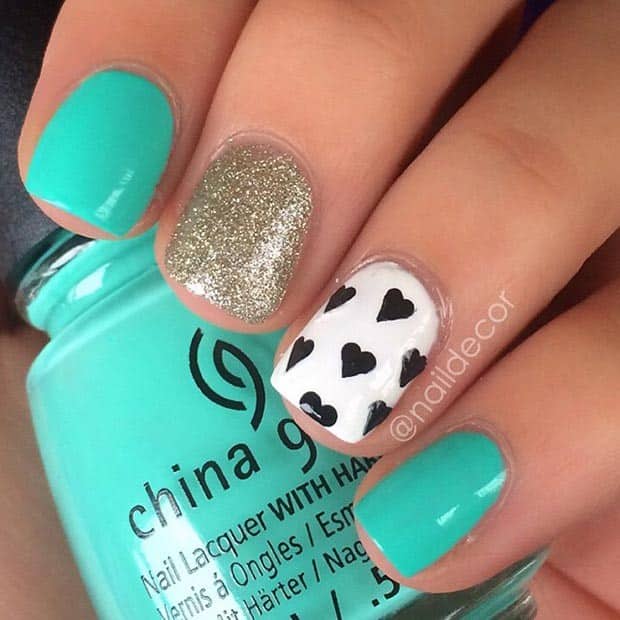 Cute and Girly Turquoise Nail Design