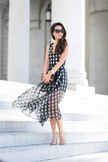 Romantic Chiffon Checkered Dress for Work