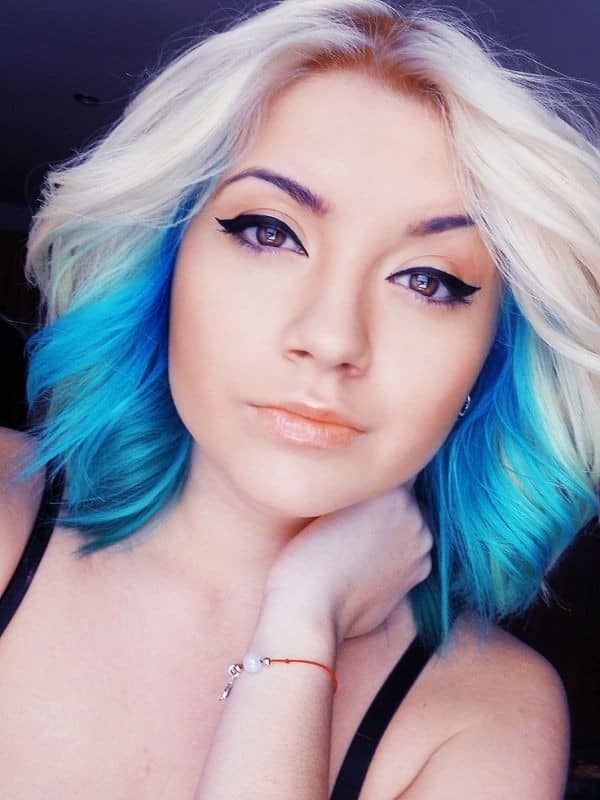 Bright blue and platinum ombre wavy bob