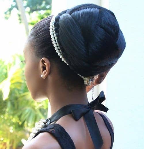 Elaborate Twisted Bun with Pearl Hairband