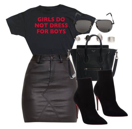 Leather Skirt and Slogan Tee