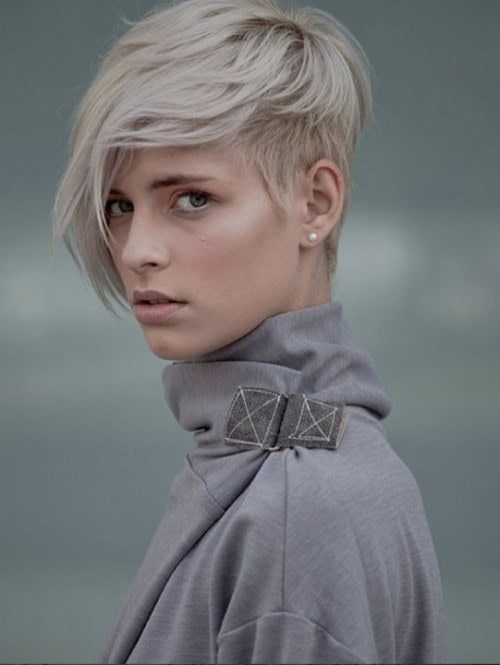 Asymmetrical White Blonde Pixie Crop