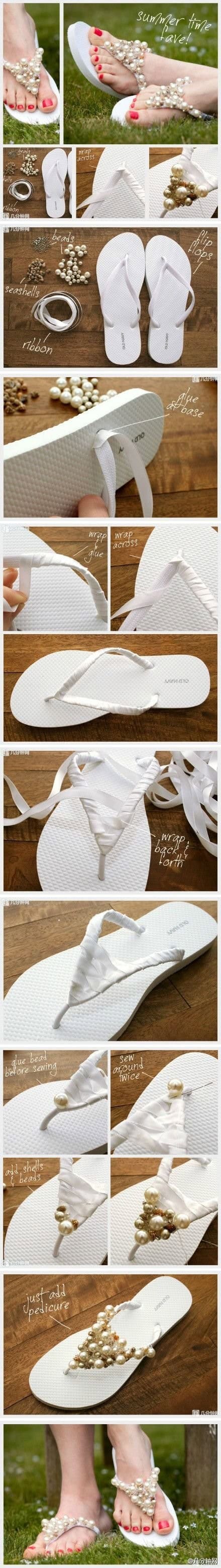 Luxurious Pearl Embellished Flip-flops Tutorial