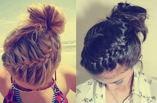 Double French Braid with Bun Finish