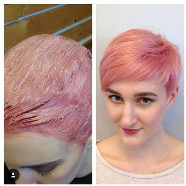 Lighter pink pixie with long layers