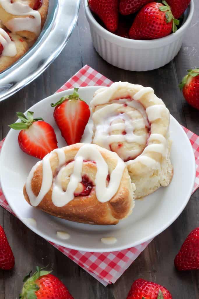 Vanilla-glazed strawberry rolls