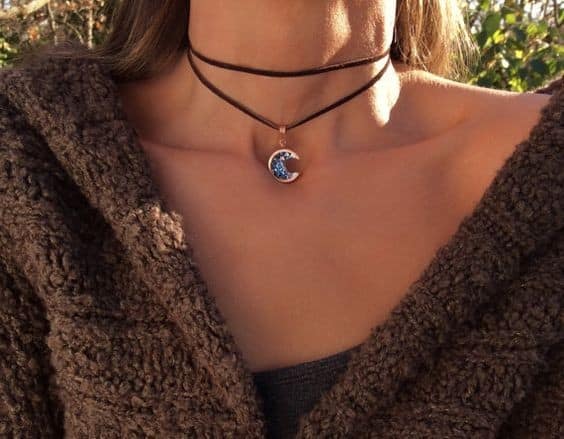 Black String Choker with Moon Charm