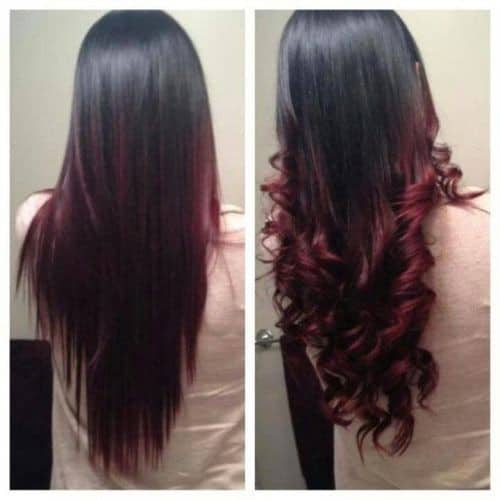 Black to Dark Red Ringlets – trendy ombre hair color ideas for girls