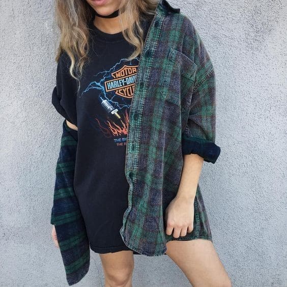 T-Shirt Dress and Flannel Shirt