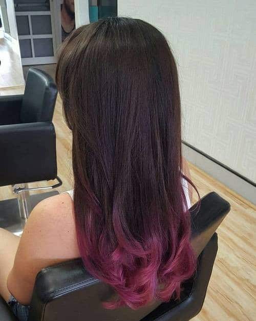 Ombre Hair Color Ideas: Black to Dusty Pink with Curled Ends