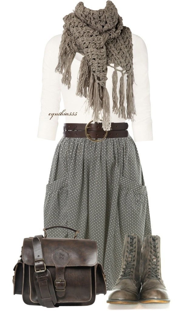 Stormy weather pattern skirt and scarf with white shirt