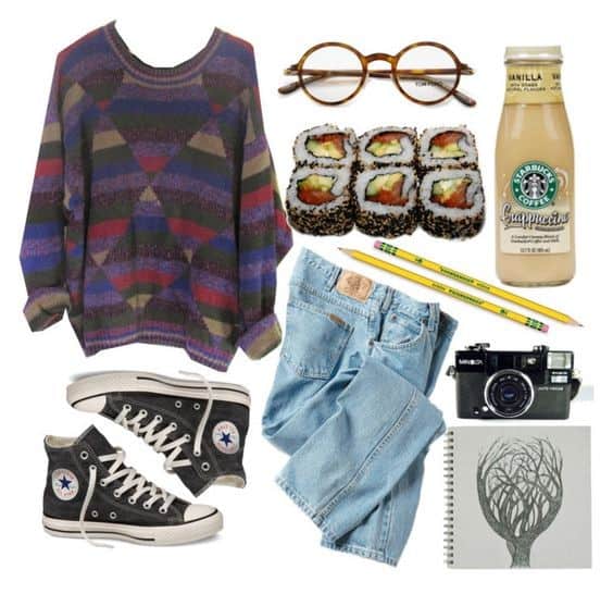 Vintage Patterned Sweater and Converse