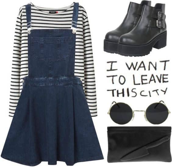 Navy and White Stripy Top with Dungarees Dress