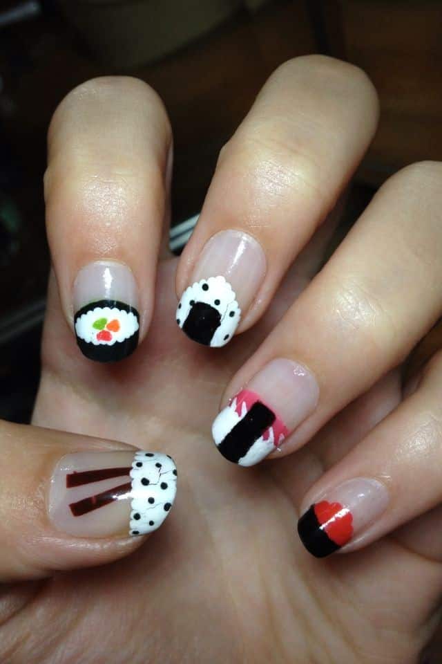 Stylish Sushi Nail Design